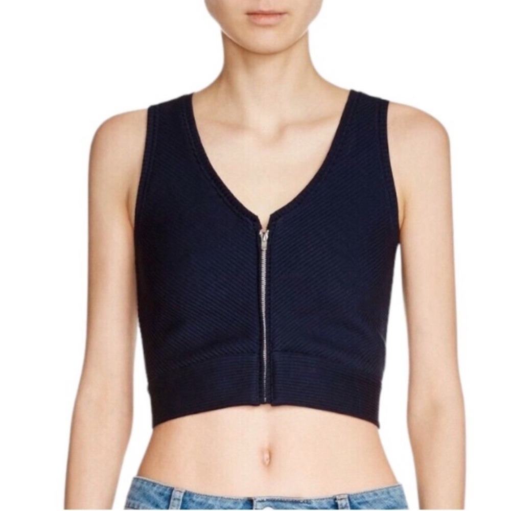 Maje Ribbed Zip Front Tank Top Blouse Navy Blue Sz 2 US‎ M